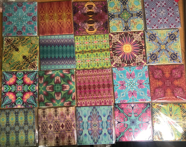 Frieda Kahlo Set of 50 Ceramic Tiles - Bohemian Blue Green Pink Red Gold and Burgundy Bright Bohemian Kitchen Tiles