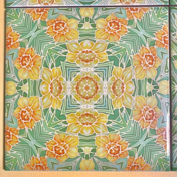 Yellow Daffodils Mixed Set of Bathroom Tiles - Arts and Crafts Look Bright Bohemian Kitchen Tiles