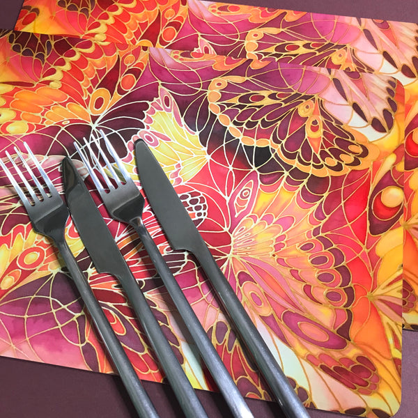 Red Butterflies Placemats & Coasters - Contemporary Table Mats - Durable Hardwearing Tableware