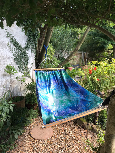Gorgeous Blue Green Reversible Hammock - featuring Blue Shoal on one side and Dragonflies on the reverse.
