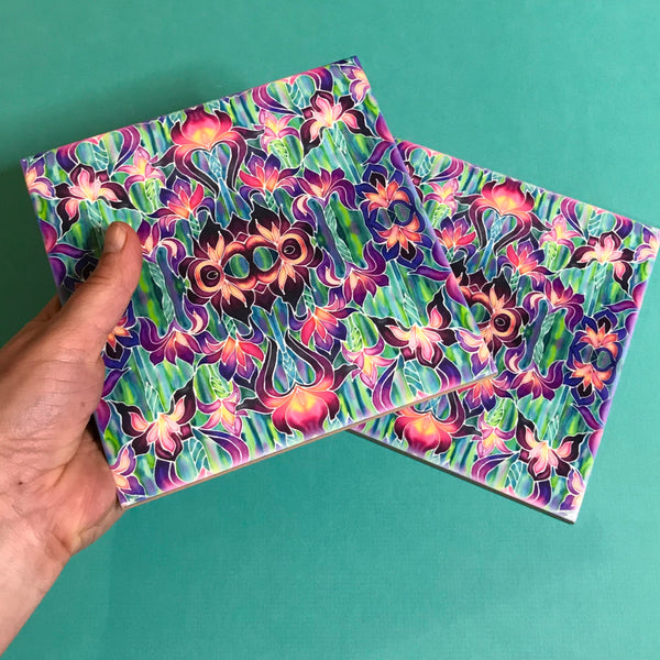 Purple Iris Kaleidoscope Mixed Set of Bathroom Tiles - Bright Bohemian Kitchen Tiles