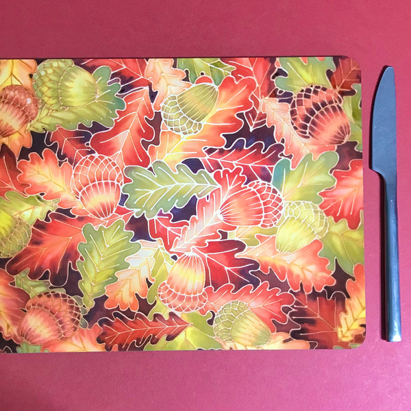Oak Leaves & Acorns Placemats - green rust Table Mats & coasters - Oak  glass chopping boards