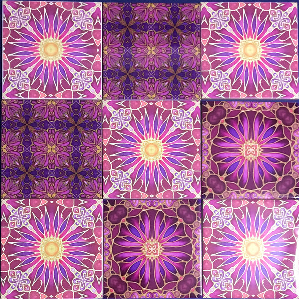 Plum Blooms Mixed Tiles Set - Plum Purple Gold Tiles - Beautiful Tile - Bohemian Tiles