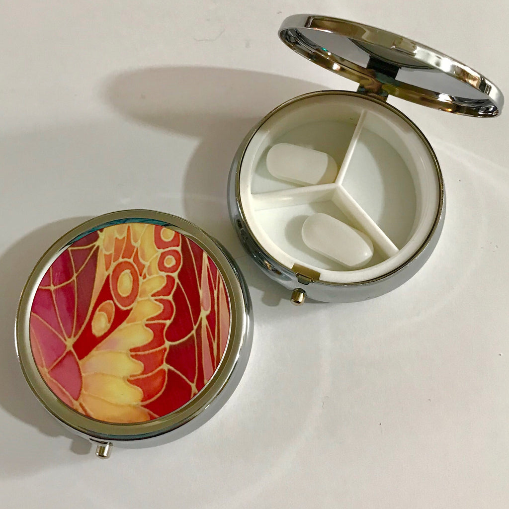 Red Butterfly Pill Box - Butterfly Stud Ear Ring Box - Pretty Compact Pill Box