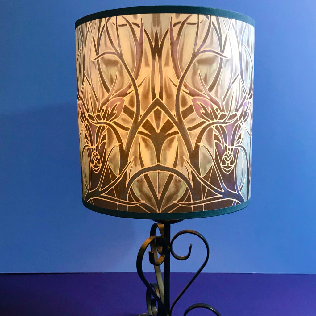 Stag Contemporary Lamp Shade - Blue Stag Drum Shade - Atmospheric lamp Shade