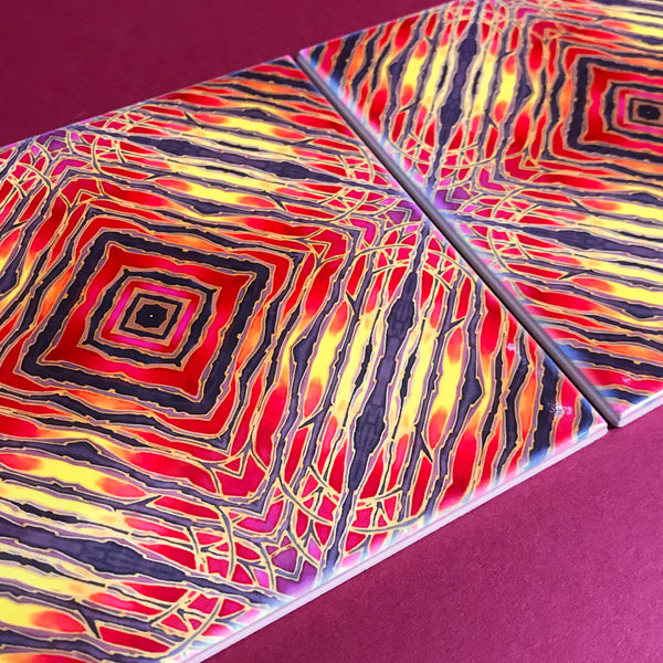 Red Diamond Trees Ceramic Tiles - Sunset coloured Bohemian  Ceramic Printed Tiles