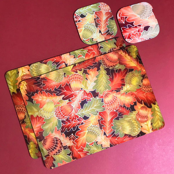 Oak Leaves & Acorns Placemats - green rust Table Mats & coasters - Oak  glass chopping boards
