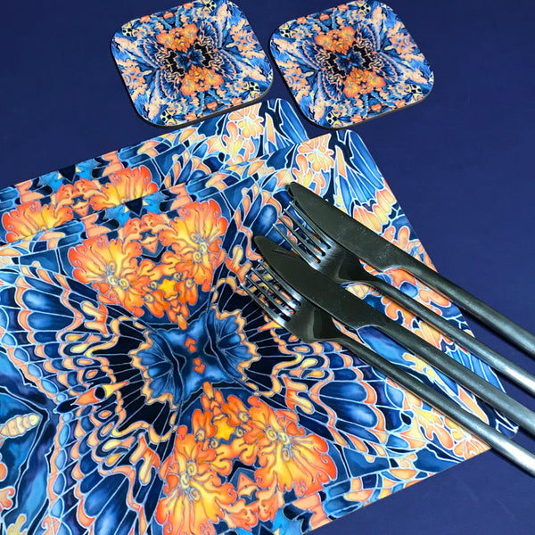 Contemporary Grey Blue Orange Placemats & Coasters - Table Mats -