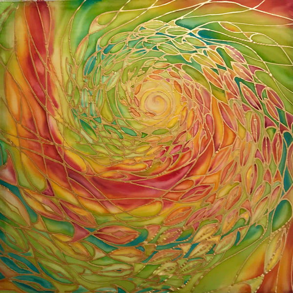 Richly Jewelled Sunset Shoal Silk Painting - hand painted silk Sunset Shoal