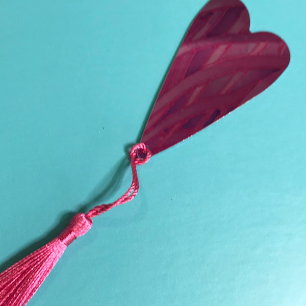 Pink Peacock Heart Book Mark Comtemporary lightweight aluminium.