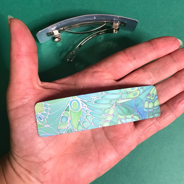 Green Butterflies hair clip, barette, hairslide, stocking filler, gift for her, gift for woman, gifts for girls, pretty presents.