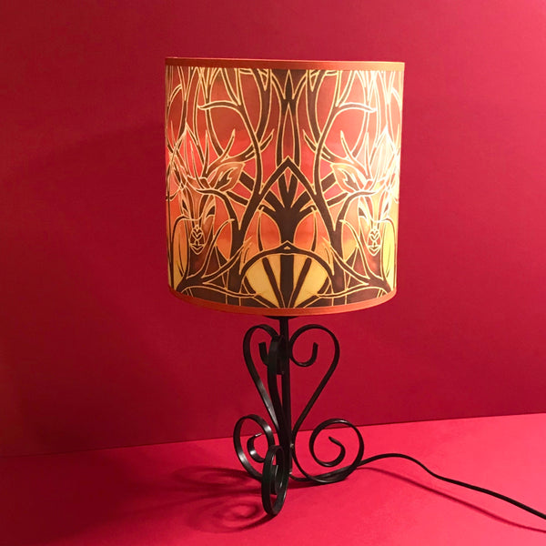 Red Stag Lampshade - Stag Sunset Drum Shade - Atmospheric Lamp Shade