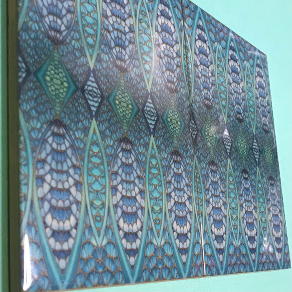 6x8” Blue Teal Green Oriental Futuristic Tiles -  Contemporary Bohemian Ceramic printed  Tiles