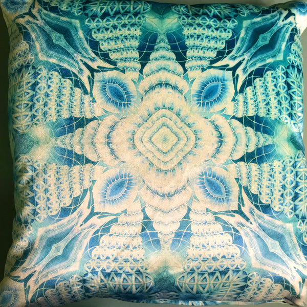 Blue Mint Velvet Cushion - Luxury Turquoise Velvet Fabric - Intricate pattern pillow