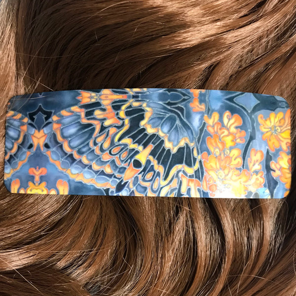 Grey Orange Charcoal Butterflies Moth Large hair clip, barette, hairslide, stocking filler, gift for her, gift for woman, gifts for girls, pretty presents.