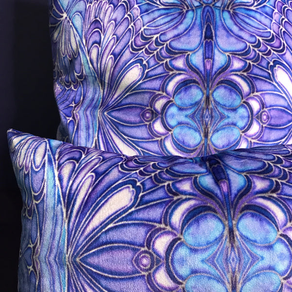 Blue Butterfly Velvet Cushion - Luxury Saphire Blue Velvet - Intricate pattern butterfly pillow