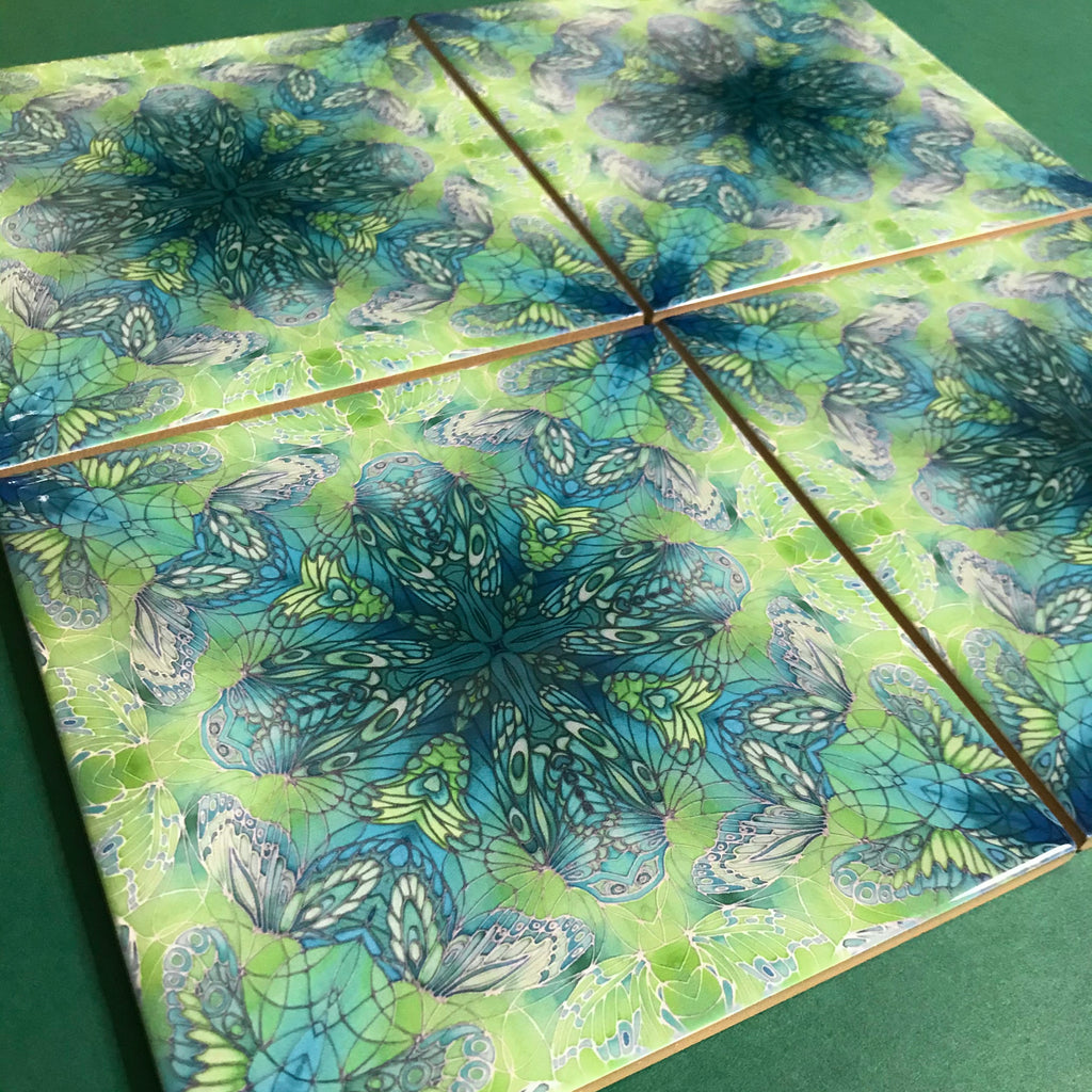 Contemporary Mint Green Butterfly Tiles - Beautiful Green Turquoise Tiles - Bohemian Ceramic printed  Tiles