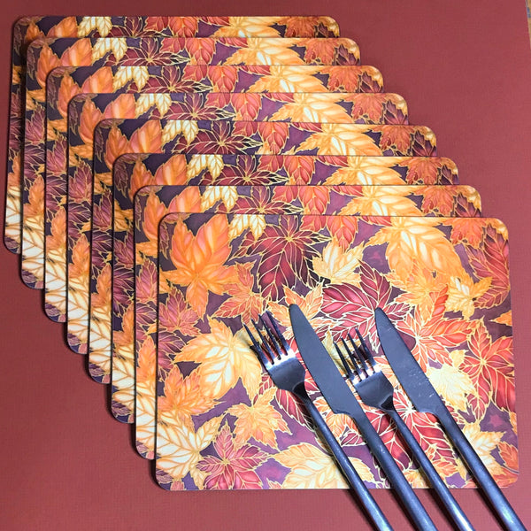 Terracotta Leaves Placemats & Coasters - Caramel Table Mats  - Heatproof glass chopping boards