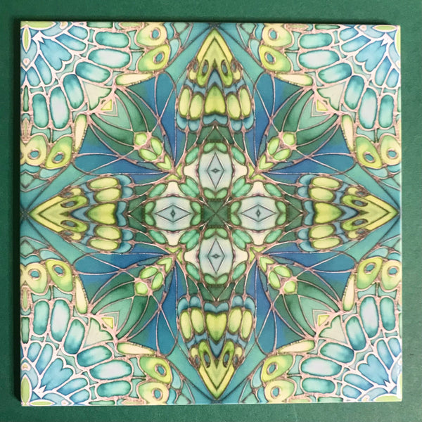 Contemporary Mint Green Butterfly Star Tiles - Beautiful Green Turquoise Tiles - Bohemian Ceramic printed  Tiles