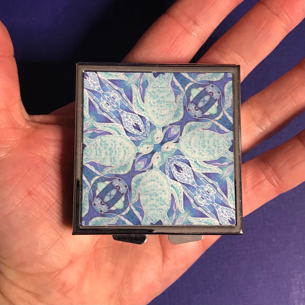 Blue Aqua Turtle Dance Large Pill Box - Stud Earing Jewellery Box