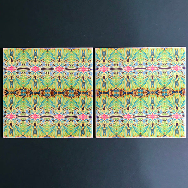 Nouveau Style Moss Green Butterfly Tiles - Beautiful Green Turquoise Tiles - Bohemian Ceramic printed  Tiles