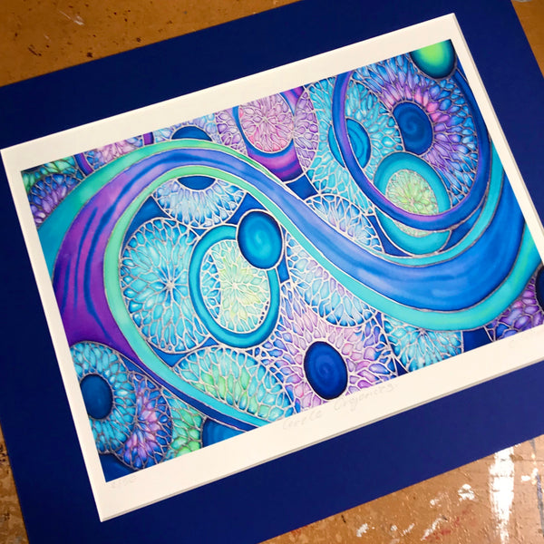 Contemporary Circles Blue Green Art Print - Intricate Modern Print - Art