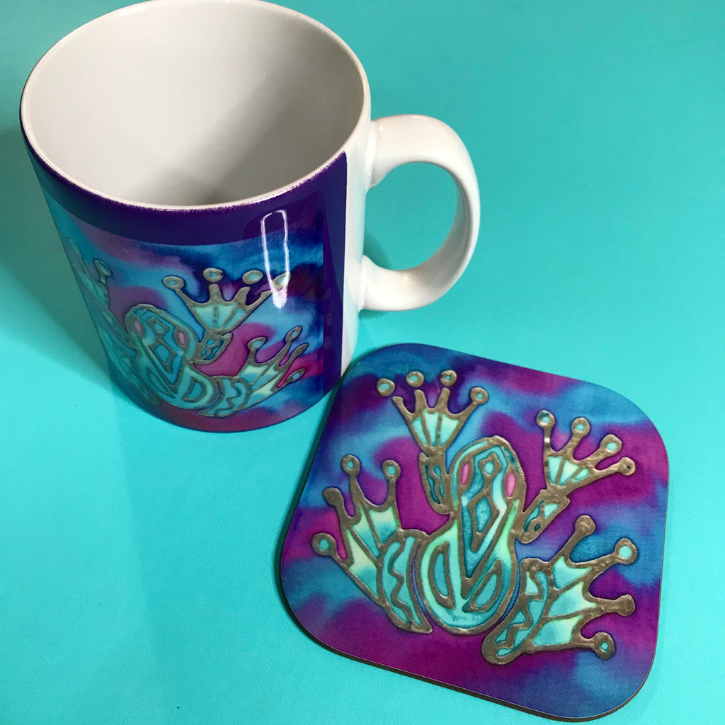 Frog Mug Set - Pondlife Mug Gift - Green Purple and Blue Seahorse