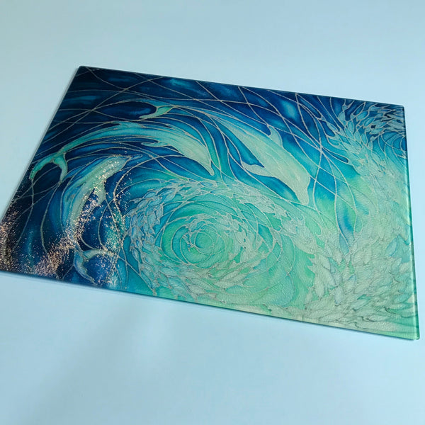Dolphins Glass Chopping Board - Dolphin Trivet - Blue Pot Stand - Heat Proof Table Top Saver - Decorative Platter