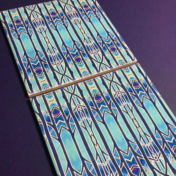 Celestial Blue Trees Ceramic Tiles -  Ceramic Hand Printed Tiles