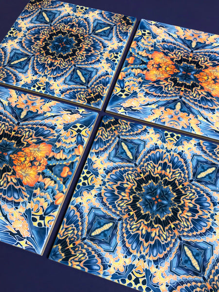 Contemporary Butterfly Tiles - Orange & Grey Ceramic Tiles - Beautiful Bohemian Printed Tiles