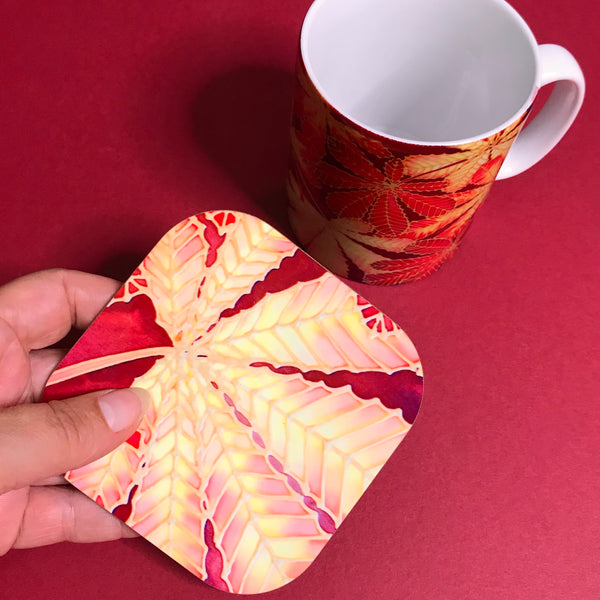 Autumn Horsechestnut Leaves Mug - Mug and Coaster Box Set - Red Mug Set - Autumn Mug Gift