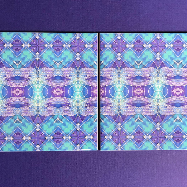 Dragonflies Wall Tile Blue Purple Turquoise