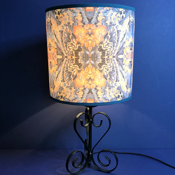 Contemporary Grey Blue Orange Butterfly Moth Lamp shade - Butterfly Moth Drum Shade - Atmospheric lamp Shade