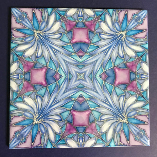 Indian Exotic Flower Tiles - Lilac Blue Turquoise Bohemian Ceramic Printed Tiles