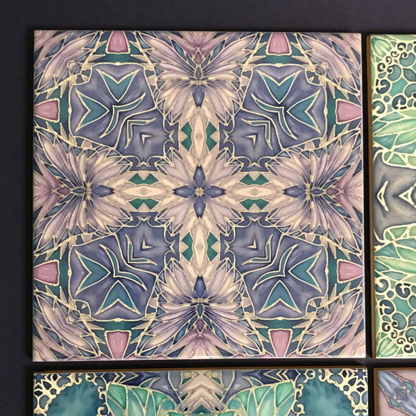 Pretty Pastel Mixed Set of 50 Ceramic Tiles - Pastel Blue Green Lilac Turquoise Bright Bohemian Kitchen Tiles