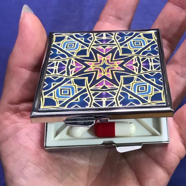 Moroccan Star Large Pill Box - Blue Purple Gold Stud Earing Jewellery Box