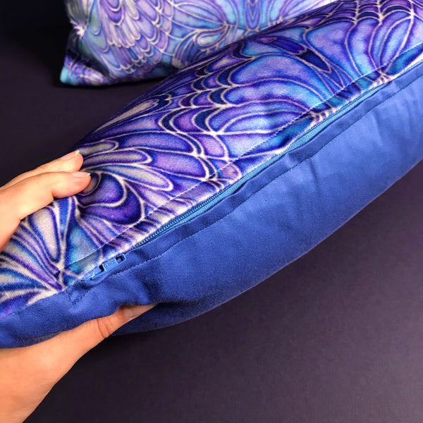Blue Butterfly Velvet Cushion - Luxury Saphire Blue Velvet - Intricate pattern butterfly pillow
