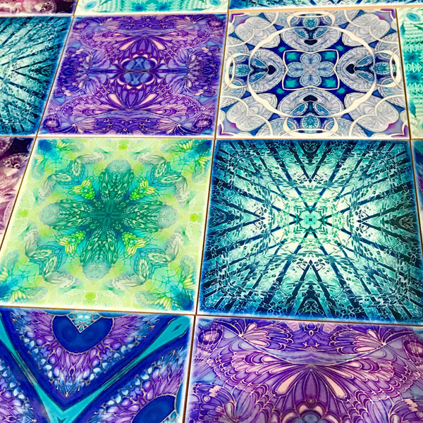 Contemporary Butterfly Tiles - Bold Orange Blue & Grey Ceramic Tiles - Beautiful Bohemian Printed Tiles