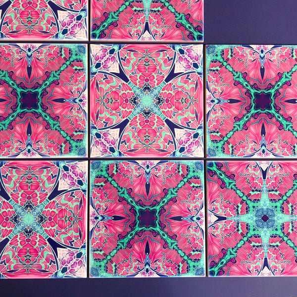 Pink Contemporary Mixed Tiles Set - Pink Mint Tiles - Beautiful Tile - Bohemian Tiles