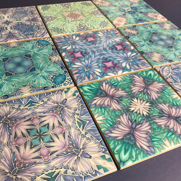 Pretty Pastel Mixed Set of 50 Ceramic Tiles - Pastel Blue Green Lilac Turquoise Bright Bohemian Kitchen Tiles