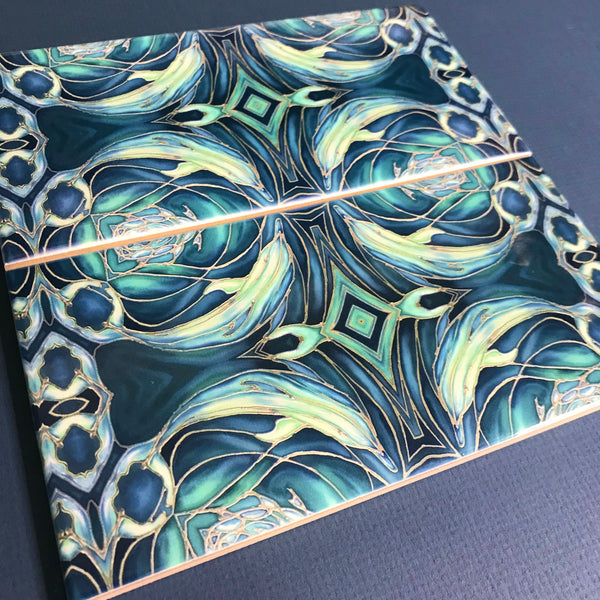 Blue Teal Dolphin Rectangular Tiles -  Ceramic Metro Brick Shaped Hand Printed Bathroom Kitchen Tiles