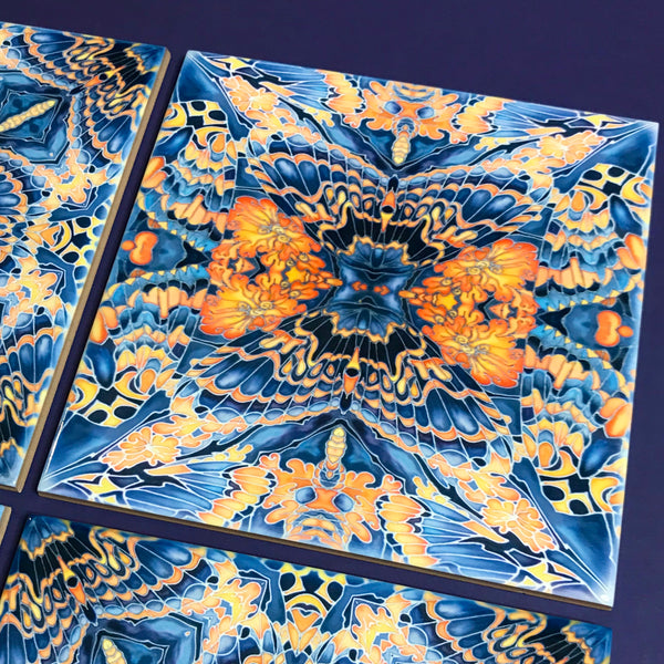 Contemporary Butterfly Tiles - Orange & Grey Ceramic Tiles - Beautiful Bohemian Printed Tiles