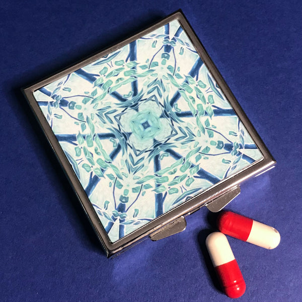 Blue Aqua Stars Large Pill Box - Stud Earing Jewellery Box