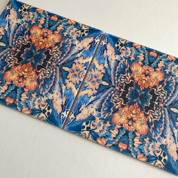Contemporary Butterfly Tiles - Orange & Grey Ceramic Tiles - Beautiful Bohemian Printed Tiles