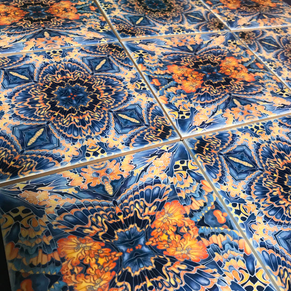 Contemporary Tiles Mixed Patterns - Grey Blue Orange Tiles - Beautiful Tile - Bohemian Tiles