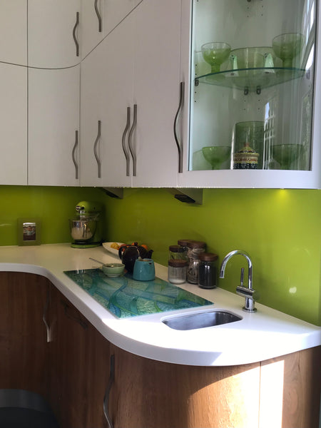 Stunning Extra Large Green Glass Counter Saver - Lime Mint Aqua Worktop Protector