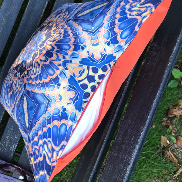 Grey blue showerproof Cushions - Orange grey blue  Garden Cushion