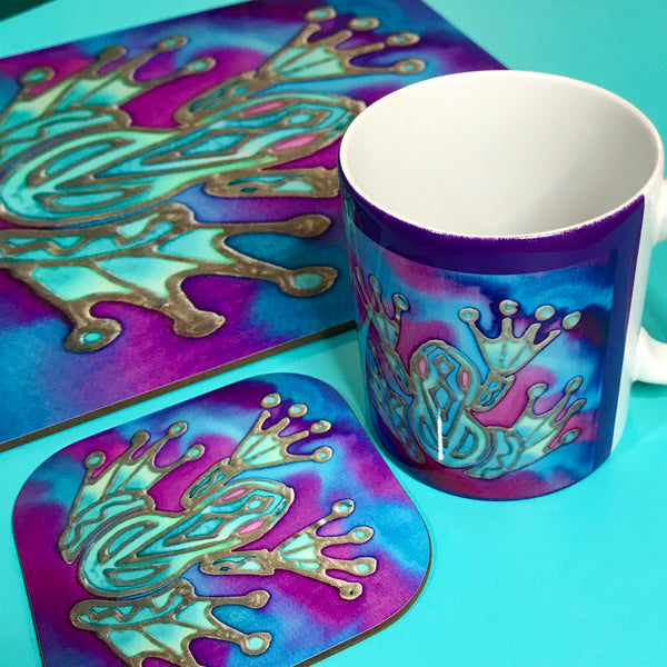 Frog Mug Set - Pondlife Mug Gift - Green Purple and Blue Seahorse