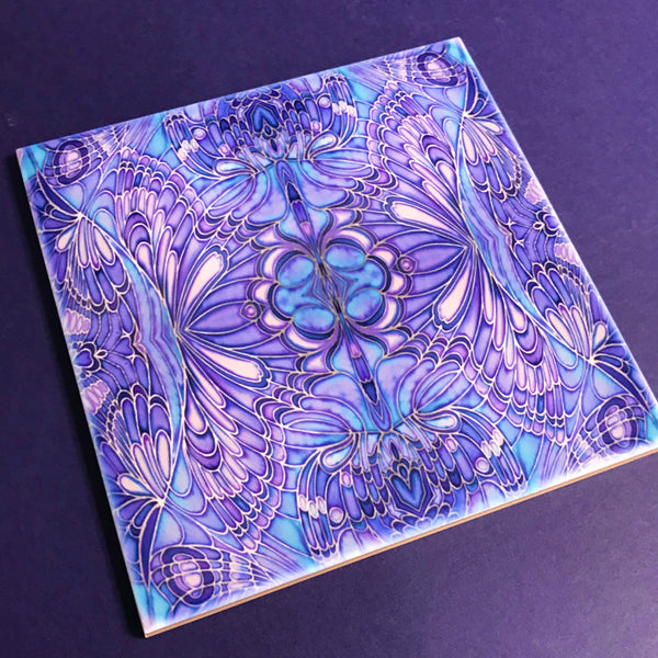Contemporary Butterfly Tiles - Blue Lilac Tiles  - Bohemian Ceramic Printed Tiles