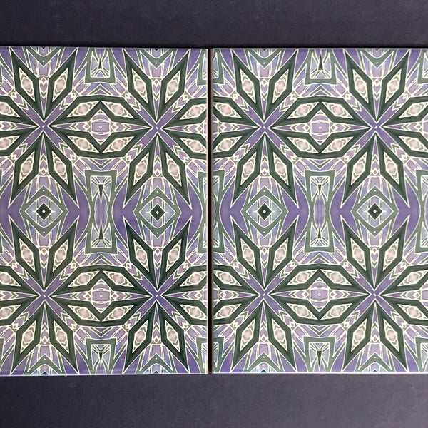 Contemporary Charcoal and Lilac Nordic Star Ceramic Tiles -  Ceramic Hand Printed Tiles